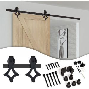 Système de porte coulissante Ensemble d'accessoires pour Rail au sol Rail de porte à rouleau en bois Verre 150kg 183CM - schwarz - Einfeben