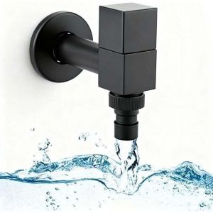 Robinet de jardin carr&eacute; noir. robinet d'ext&eacute;rieur pour lavabo de salle de bain. filetage G1/2. fixation murale. pour balcon. Robinet de salle de bain