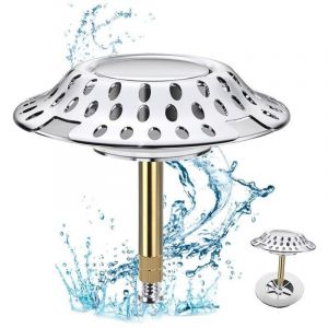 Bonde de baignoire 2 en 1 avec filtre &agrave; cheveux, bonde de baignoire, noyau &agrave; ressort, bonde de baignoire en acier inoxydable et laiton, &Oslash; 72 mm