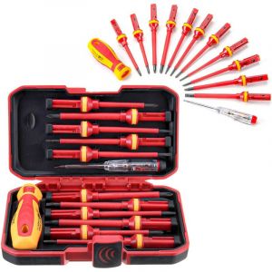 13 pi&egrave;ces Kit Tournevis Isol&eacute; VDE, Coffret Tournevis Aimant&eacute; Electricien, Jeu de Tournevis Torx Interchangeables avec Testeur de Tension, Outils de