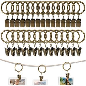 30 Pi&egrave;ces Anneaux de Rideau en M&eacute;tal avec Pince - Robuste et Antirouille pour Tringle &agrave; Rideaux (Cuivre)