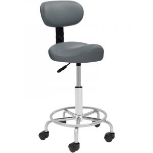 Tabouret selle avec roulettes et dossier, tabouret de bureau ergonomique, pivotant &agrave; 360&deg;, hauteur r&eacute;glable (45-59 cm), capacit&eacute; de charge 150 kg,