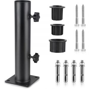 Pied Parasol, Tube de Parasol, Support Parasol Metal R&eacute;glable avec 3 Anneaux de R&eacute;duction en pvc (32/38/48mm), Tube pour Pied de Parasol avec 8 Clous