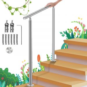 SWANEW Rampe d'escalier en Acier Inoxydable, Garde-Corps pour Jardin Balcon, Main courante en acier inoxydable avec 2 poteaux - 150 cm sans