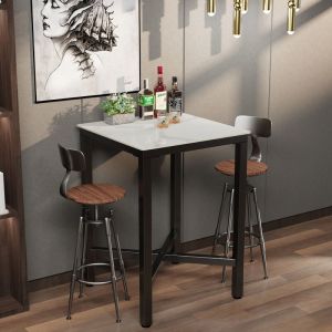 Unho - Table Haute de Cuisine Table de Bar Bistrot Mange Debout Plateau Aspect Marbre 70x70x105cm