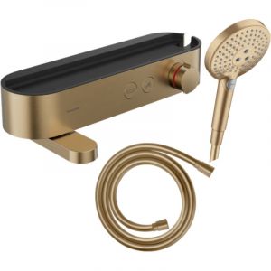 Pack mitigeur bain douche thermostatique HANSGROHE ShowerTablet Select + Flexible Isiflex + Pommeau de douche Raindance 3 jets Bronze bross&eacute;