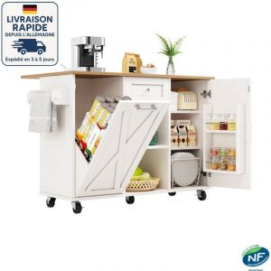 Cuisine Buffet Desserte - Desserte de cuisine multi-rangements avec 1 tiroirs, 2 s&eacute;parateurs, 2 portes, porte-bouteilles, porte-torchons - scandinave
