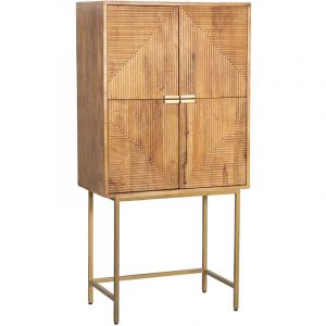 Armoire En Manguier Vernis Foncé 4 Portes Pieds Métal Hie 75X40X150 Cm Hauteur Jambe:61 Cm