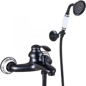 KZQ - Robinet de Baignoire Rétro avec Douchette à Main, Mitigeur de Douche Robinetterie de Bain Monocommande Mural en Laiton pour salle de bain