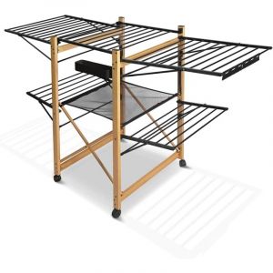 S&eacute;choir &agrave; Linge Deluxe Grande Capacit&eacute; avec Roulettes et Maille Etendoir Extensible Pliable Multifonction Imitation Bois 30m de S&eacute;chage pour Usage