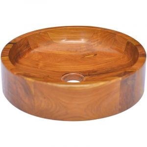 Vasque &agrave; poser Lavabo &agrave; poser pour salle de bain - Bois de teck massif &Phi;40x10 cm BV676618