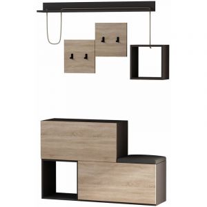 Cotecosy - Ensemble de Meubles pour Entrée en Anthracite et Chêne, 120x78 cm, Pour Entrée Spacieuse ou Vestibule