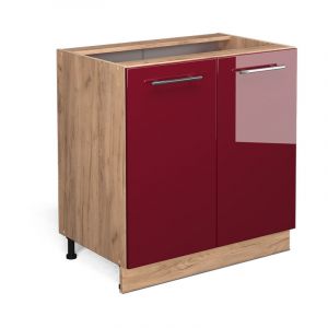 Vicco - Meuble bas sous-évier Fame-Line, Rouge bordeaux Haute brillance, 80 cm avec étagère, sans plan de travail