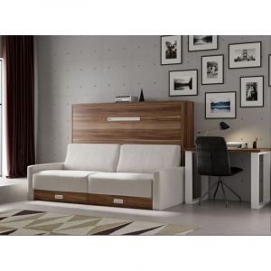 Les Tendances - Lit escamotable horizontal avec canap&eacute; Vetal 160x200-Canap&eacute; Gris clair-Structure et Fa&ccedil;ade Ch&ecirc;ne 3D