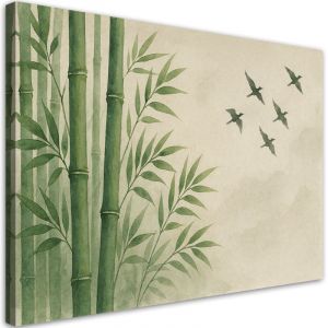 Tableau d&eacute;co Bambou Feuilles Oiseaux Zen 90x60