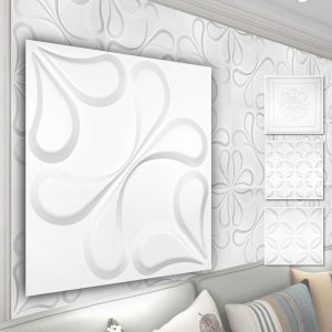 Panneaux muraux 3D en PVC plastique - rev&ecirc;tement mural blanc avec aspect 3D - motifs floraux: 3 qm 12 plaques, HD102