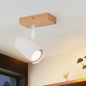 Projecteur de plafond à 1 spot, lampe de plafond en bois - lampe de plafond pour couloir, métal blanc moderne, support de lampe GU10 à 350°, spot de