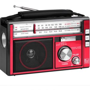Radio portable r&eacute;tro multi-bandes: Bluetooth, lecture TF/USB, lampe torche, recharge AC/DC, FM/AM/SW,rouge