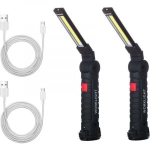 2 X Lampe De Travail Cob Baladeuse Led Rechargeable Lampe Atelier Cob Torche Lampe De Poche Lampe De Travail Baladeuse Led Avec Base Magn&eacute;tique Lampe