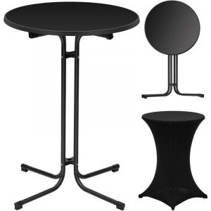 Woltu - Table Haute Pliante Table Bar Ф80 x 110cm, Mange Debout Pliant, Table Ronde Pliante en Bois d'Ingénierie, Cadre en métal, Noir