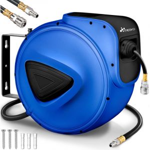 TRESKO Enrouleur de tuyau pneumatique 30 m bleu enrouleur de tuyau automatique enrouleur de tuyau 1/4"