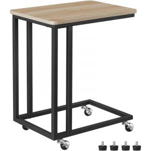 Table d'appoint sur roulettes, idéale pour profiter de votre Ordinateur dans le Salon ou votre Petit-déjeuner au Lit, coloris chêne clair