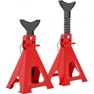 Lot de 2 chandelles voiture chandelles de levage capacit&eacute; 6 tonnes hauteur r&eacute;glable 375-592mm goupille de s&eacute;curit&eacute; rouge