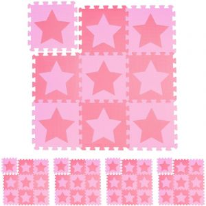 Relaxdays - Tapis de jeu, lot de 45 pièces de puzzle, étoiles, mousse eva, sans polluants, 91x91 cm par carré, 4 m², enfants, rose
