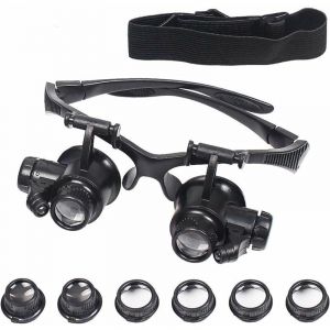 Shining House - Grossissante avec &Eacute;clairage led, Loupe de t&ecirc;te &agrave; led, Lunette de Pr&eacute;cision avec 4 Lentilles Amovibles, pour Lecture Bijoutier Couture