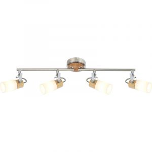 Spot barre plafonnier bois lumière spot spot salon, 4 spots flammes mobiles métal bois argent marron opale, 4x led 4 watts 400 lumens blanc chaud,