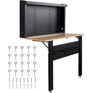 Wiltec &Eacute;tabli Mural Pliant sur Pieds &ndash; 1205 x 265 x 950 mm &ndash; 200 kg Max. &ndash; en Acier et Bois &ndash; avec Panneau d&rsquo;accrochage &ndash; Banc de Travail Atelier