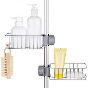 Lot de 2 &Eacute;tag&egrave;re Douche Sans Percage Inox, &Eacute;tag&egrave;re Salle de Bain T&eacute;lescopique Inoxydable, Tablette Support Douche, Porte Savon Barre Douche,