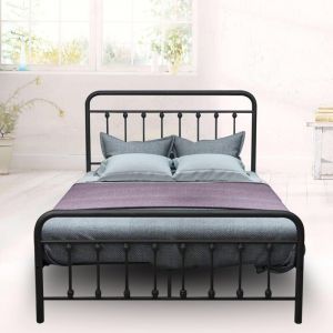 Lit enfant 90x190cm, lit simple, lit &agrave; structure en fer , m&eacute;tal, noir - B