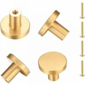 Poignee de Porte Laiton Massif Rond, Poign&eacute;e de Meuble, Poign&eacute;e Boutons de Tirage Tiroir Armoire Placards Commode Cuisine, Monotrou Poign&eacute;e Doree - 4