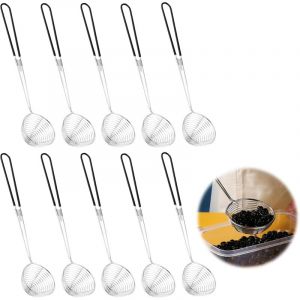 Acier Inoxydable Spider Passoire Pot Ecumoire Inox, avec Silicone Poign&eacute;e Cuill&egrave;re &agrave; Passoire &Eacute;cumoire &agrave; Mailles Fines avec Poign&eacute;e Longue, 10 Pi&egrave;ces