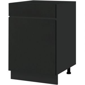 Meuble bas de cuisine Lovia Noir Mat 1 porte 1 tiroir L 60 cm - Porte avec poign&eacute;e int&eacute;gr&eacute;e Coulisses tiroir sans amortisseur Black