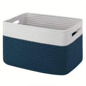 Panier &agrave; couverture blanc et bleu 482823cm 1 panier rectangulaire en corde de coton tress&eacute; rangement pu&eacute;riculture avec poign&eacute;e