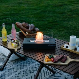 Modeno - feu de table essen Brasero de table à l'éthanol noir, Brasero de table en acier inoxydable, Brasero design pour extérieur/intérieur