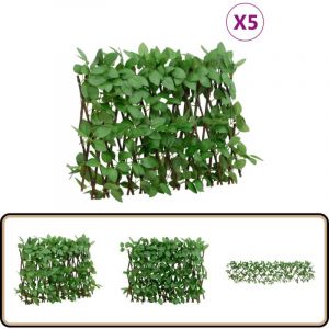 Treillis de lierre artificiel extensible 5 pcs vert 180x30 cm - Cl&ocirc;ture Artificielle - Panneau De Cl&ocirc;ture - D&eacute;coration Ext&eacute;rieure - Haie V&eacute;g&eacute;tale