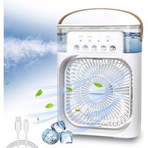 Mini ventilateur USB-C, ventilateur de table, brumisateur d'eau et diffuseur d'arômes, avec minuterie d'arrêt automatique, rotatif, 7 couleurs LED,