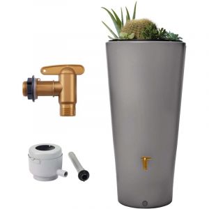 4rain Réservoir VASO 2en1 220 L, gris zinc incl. robinet de vidange en plastique et raccord de descente