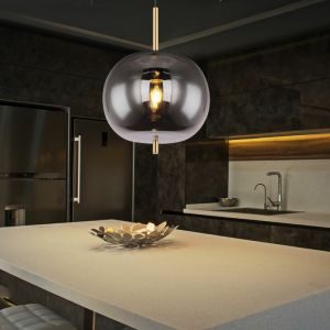 Lampe suspension lampe suspension lampe de table &agrave; manger boule laiton couleur verre fum&eacute;, m&eacute;tal, 1x douille E27, DxH 30x120cm