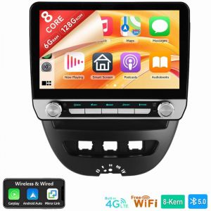 4G 6+128G Android15 Autoradio CarPlay Kam Pour Citroen C1 Peugeot 107 Toyota Aygo 2005-2014 6+128G