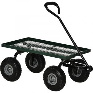 Chariot de Transport Jardin remorque &agrave; Main charrette &agrave; Bras 4 Roues 98L x 45l x 85H cm Charge Max. 150 Kg m&eacute;tal Vert