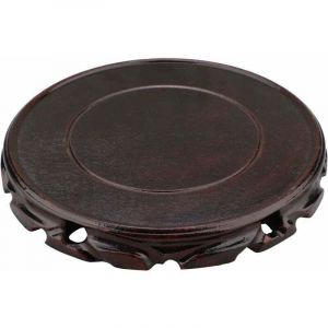Vase rond vintage en bois de palissandre - 20 cm - Support de style oriental - Support pour lampe de table et théière - Base stable pour décoration