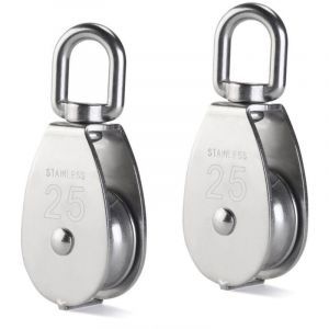 25MM Poulie en Acier Inox 304 M25 Poulie de Levage 400kg Poulie &agrave; Crochet Pivotant &agrave; Poulie Simple - Argent ( 2 Pi&egrave;ces)