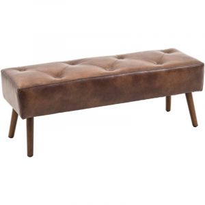 Banc bout de lit banquette capitonn&eacute;e style vintage 114 x 38 x 42 cm pi&egrave;tement bois rev&ecirc;tement marron effet vieilli