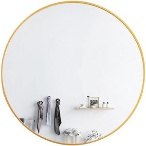 Grand miroir rond de 60 cm, miroir circulaire dor&eacute;, miroir mural, miroir de courtoisie