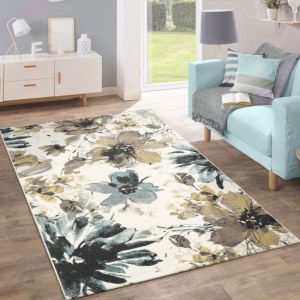Paco Home Cr&eacute;ateur Tapis Moderne Salon Fleurs Motif Pastel Tons En Vert Bleu Cr&egrave;me 240x320 cm