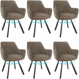 LEWE Lot de 6 Chaise Pivotante &agrave; 360&deg;, Chaise Salle &agrave; Manger Scandinave, Fauteuil de Cuisine en Velours, Marron